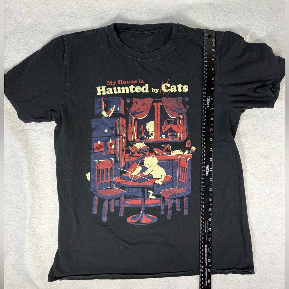 Black Graphic Tee with Cat Design